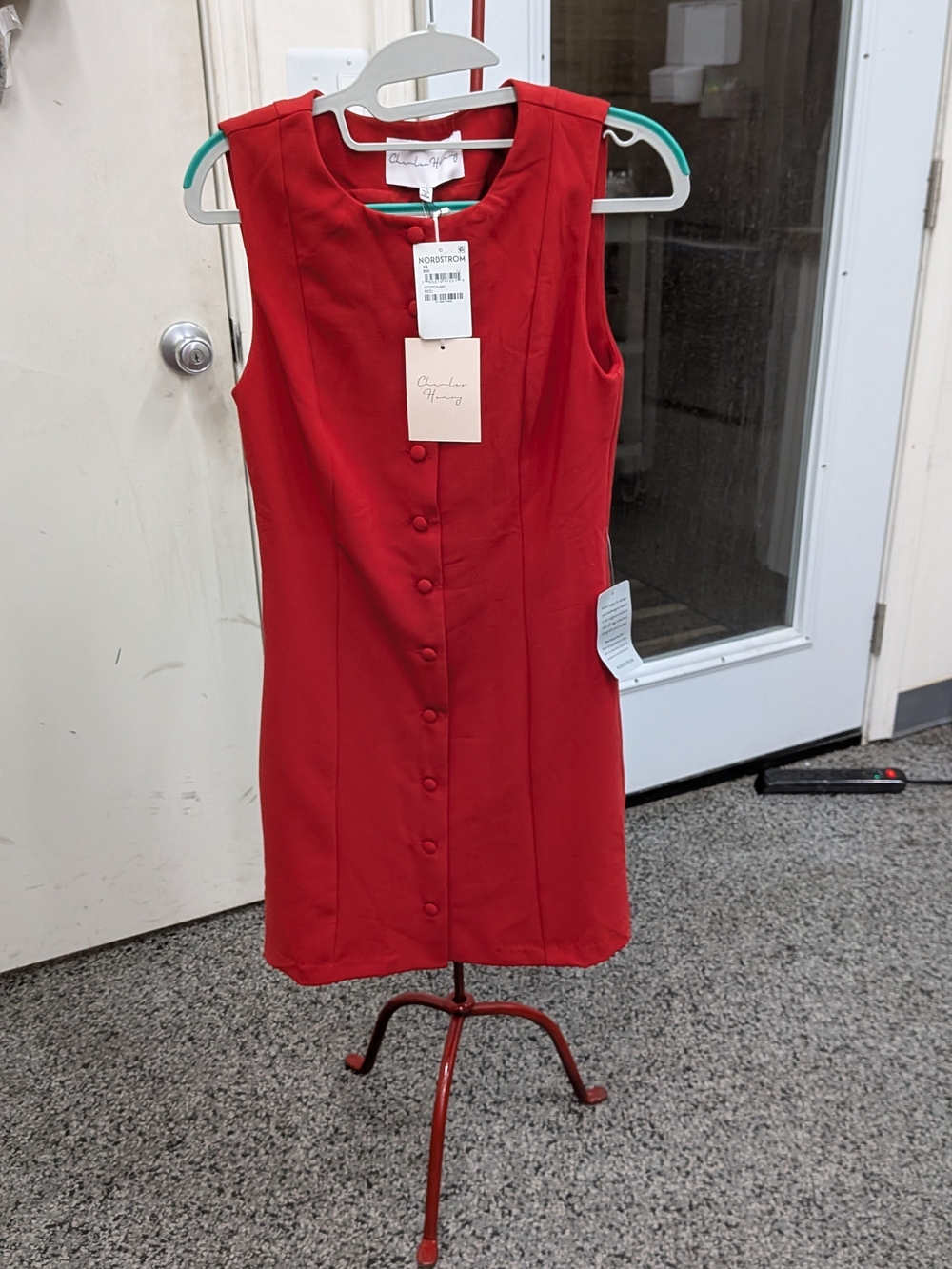 Charles Henry Red Sleeveless Button-Front Mini Dress